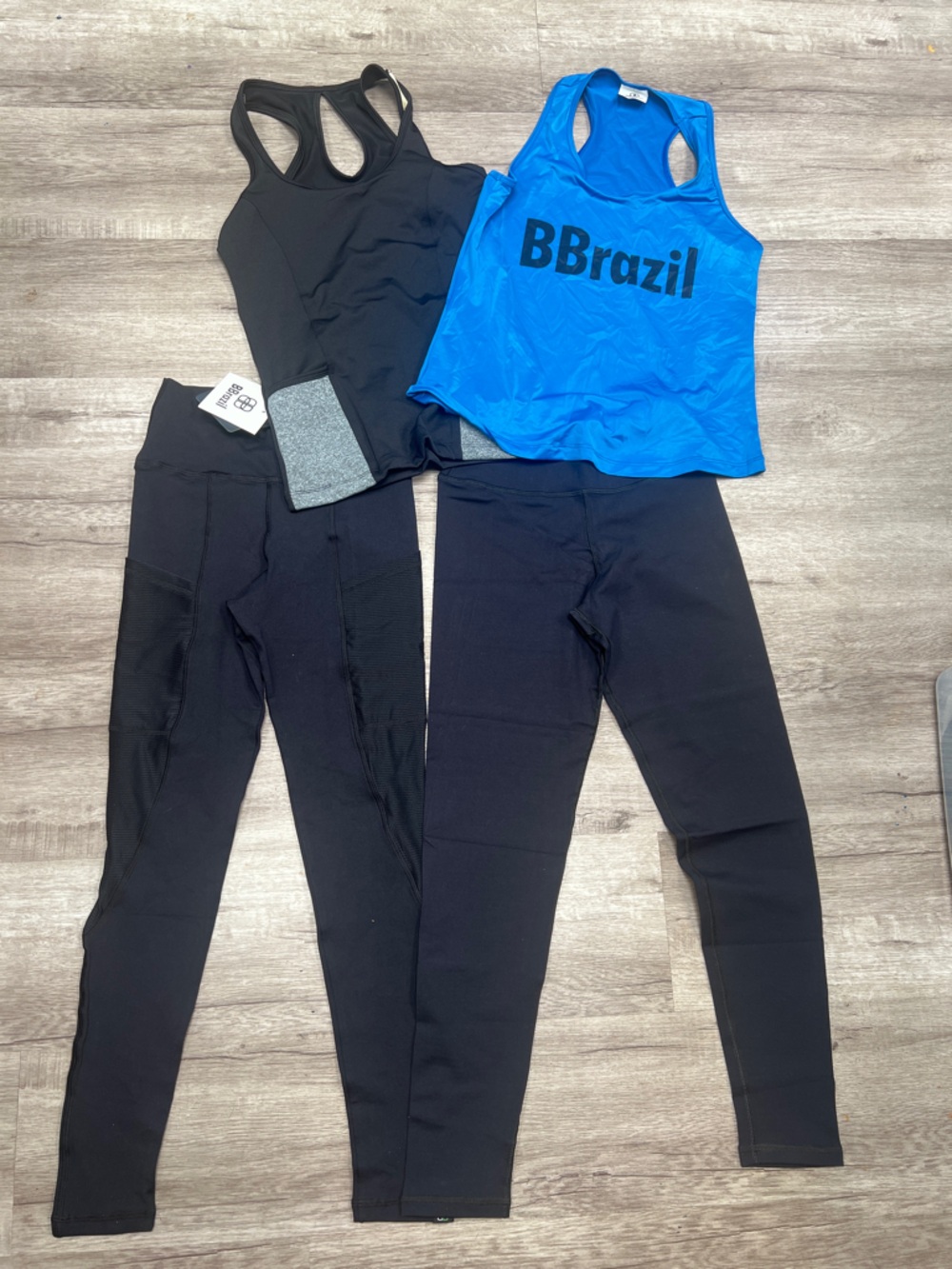 BBrazil Blue Racerback Tank & Black Leggings Set 4 piece Set